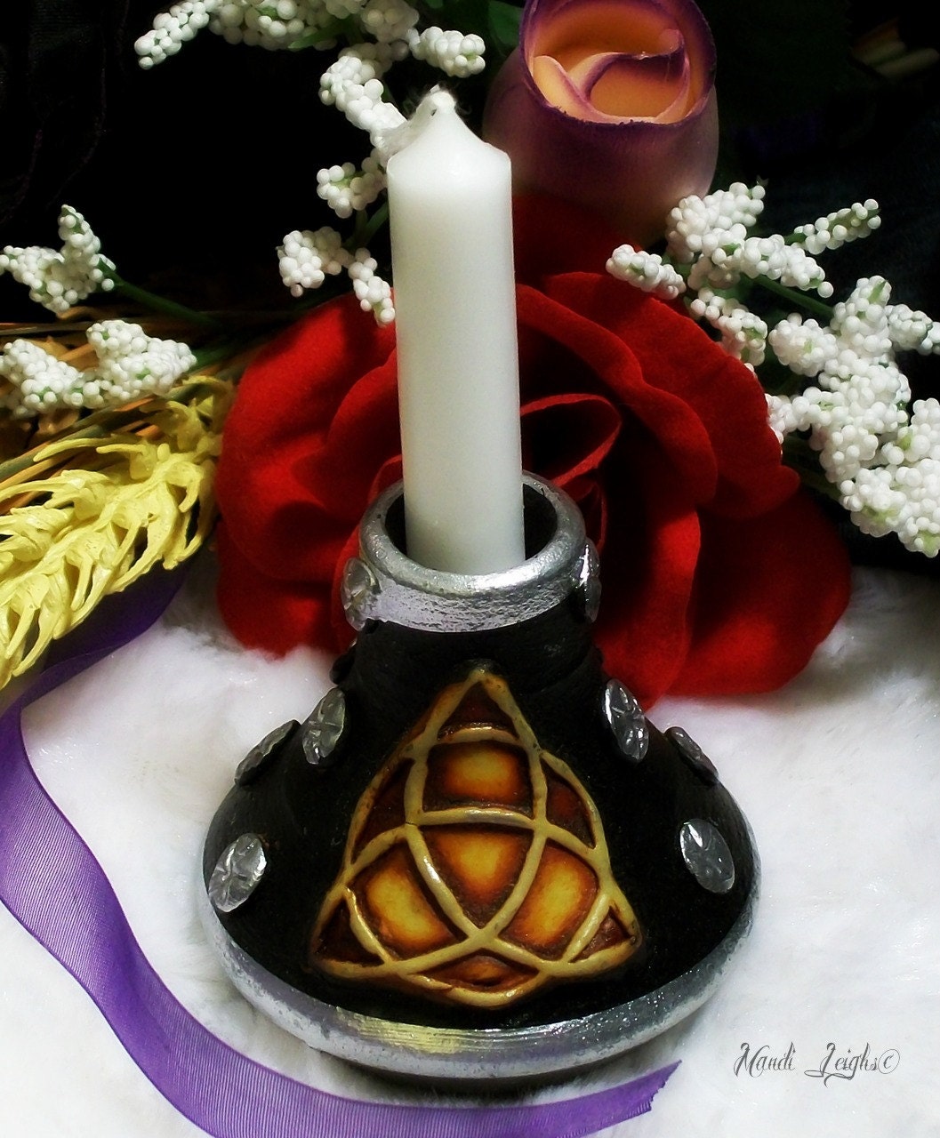 Triquetra Ceramic Ritual Chime Candle Holder and Candle