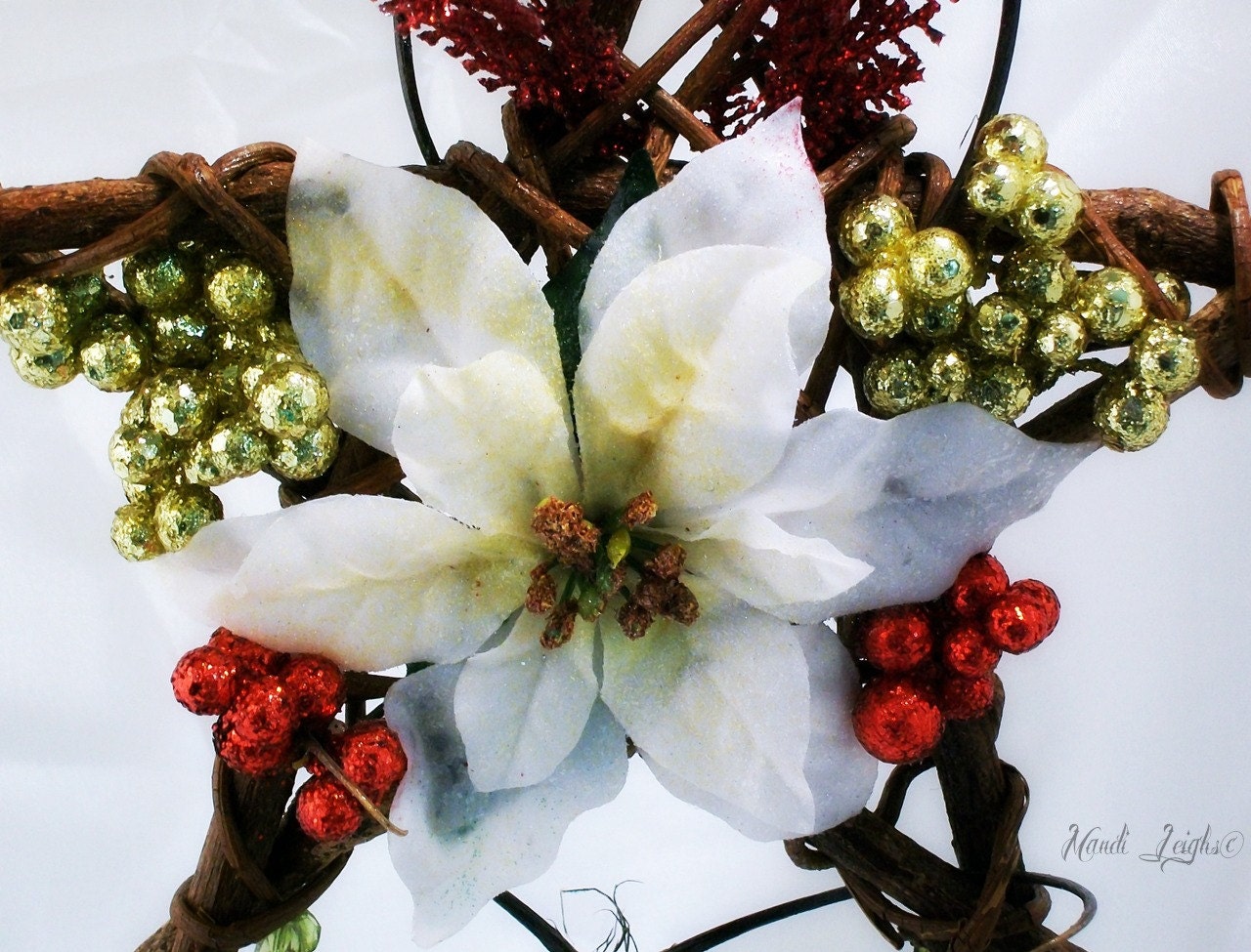 Christmas, and Yule Holiday Star Floral Willow Wreath