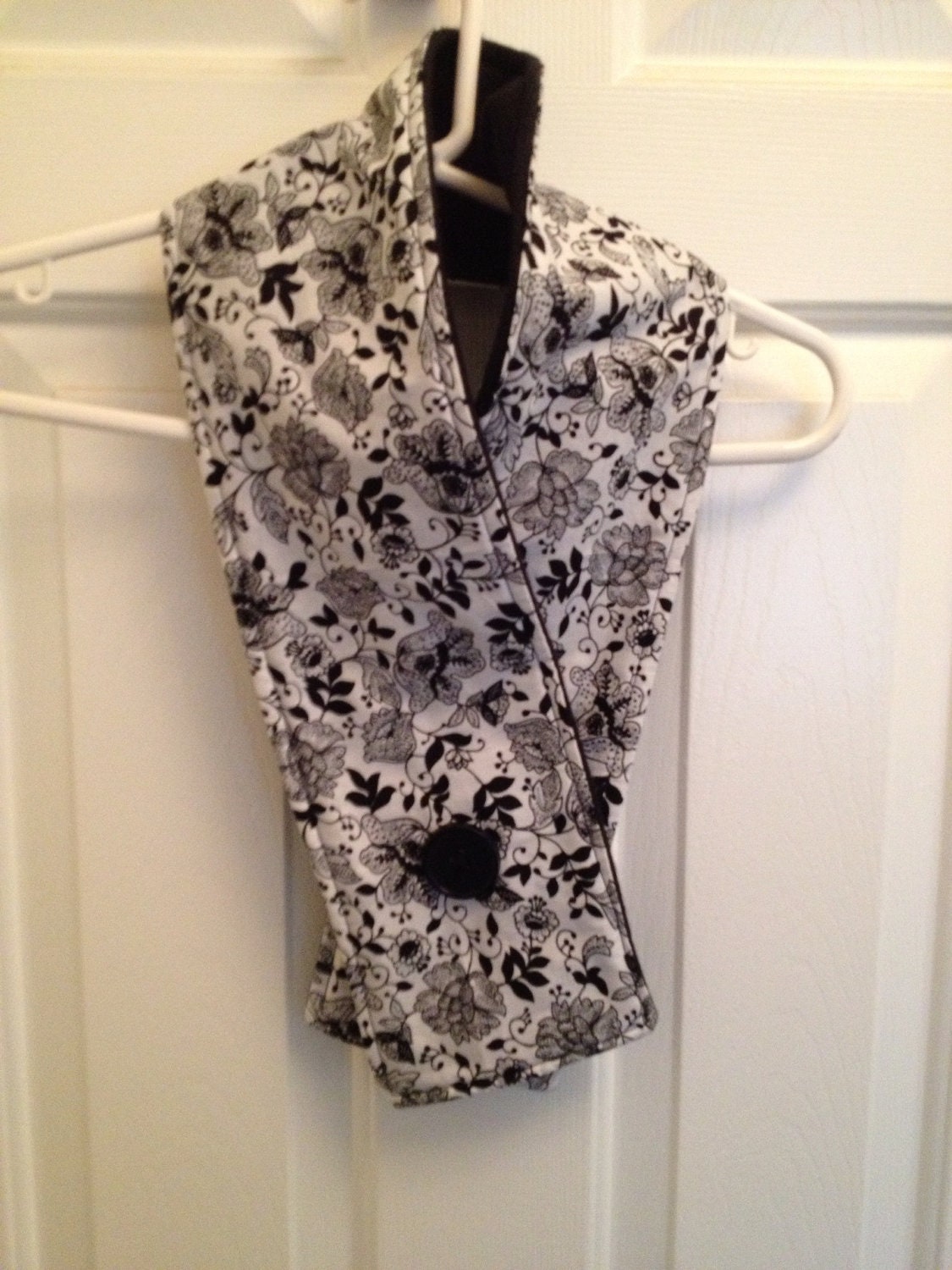 Black and white Floral print with Black fleece Lining Scarf Neck Warmer