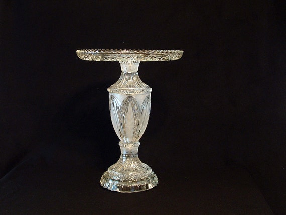 Pedestal stand made with vintage glass.  Pedestal cake plate.  Cupcake stand.  Upcycled wedding cake plate.