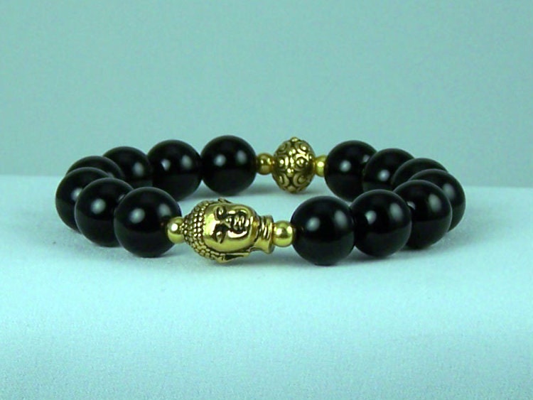 Defending Black Onyx Buddha Bracelet, Stretchy Bracelet, Energy Bracelet, Yoga Bracelet, Free Shipping