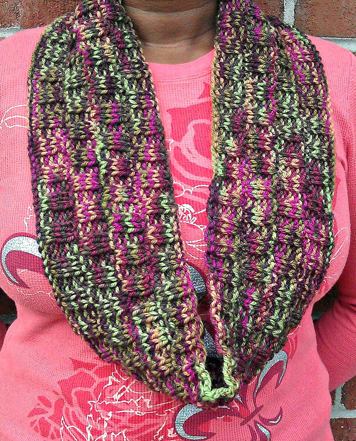 Women's Colorful Wool Cowl, Handknit Infinity Scarf, Knit Circle Scarf