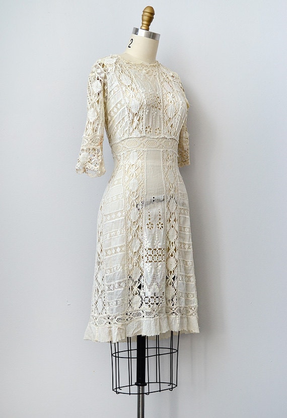 Antique 1910s Edwardian lace crochet dress