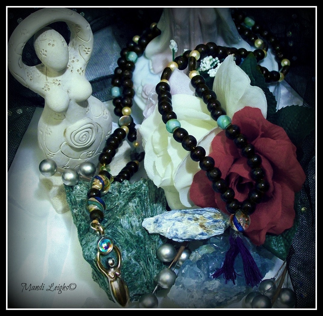 Spiritual Intuition Black Tulsi Pagan Goddess Rosary Prayer Beads