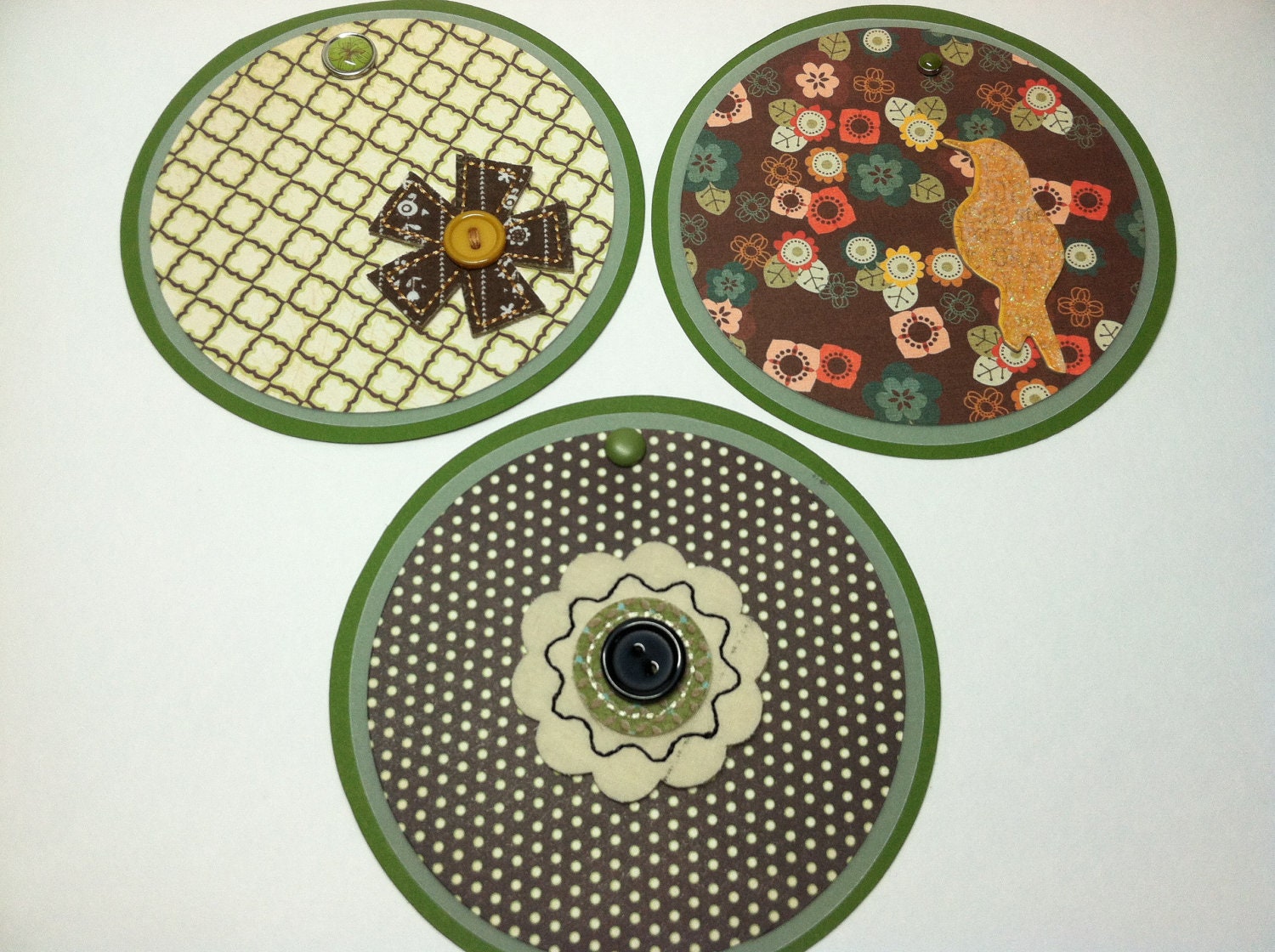 Set of 3 Green Round Cards