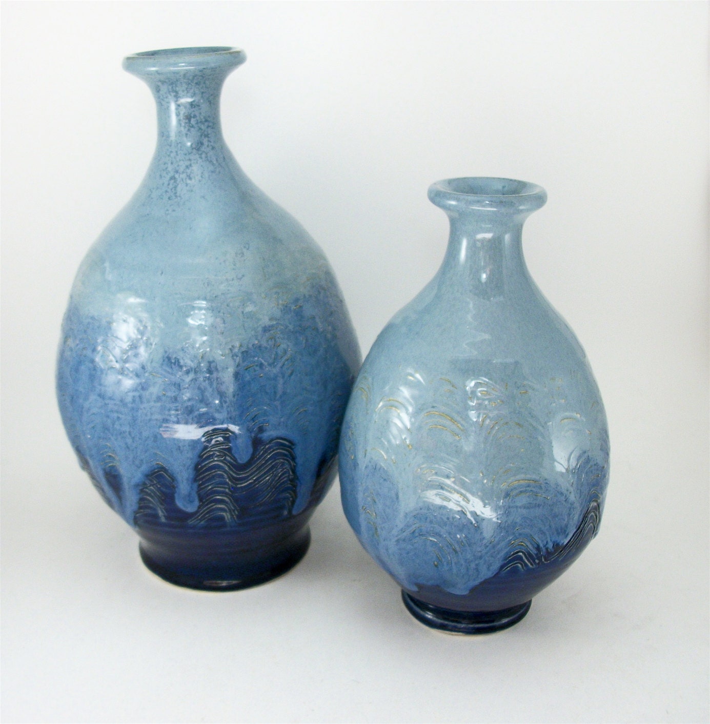 pair of beautiful blue bottles