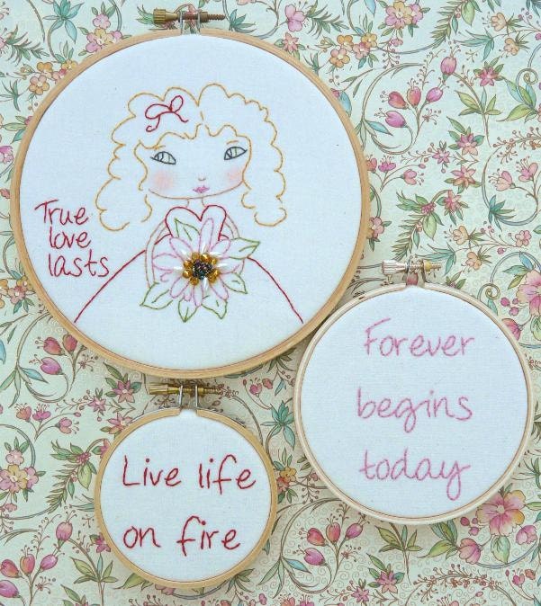 new 2012 True love last Girl Stitchery hoops E Pattern - email Pdf beads inspirational quotes art embroidery flowers