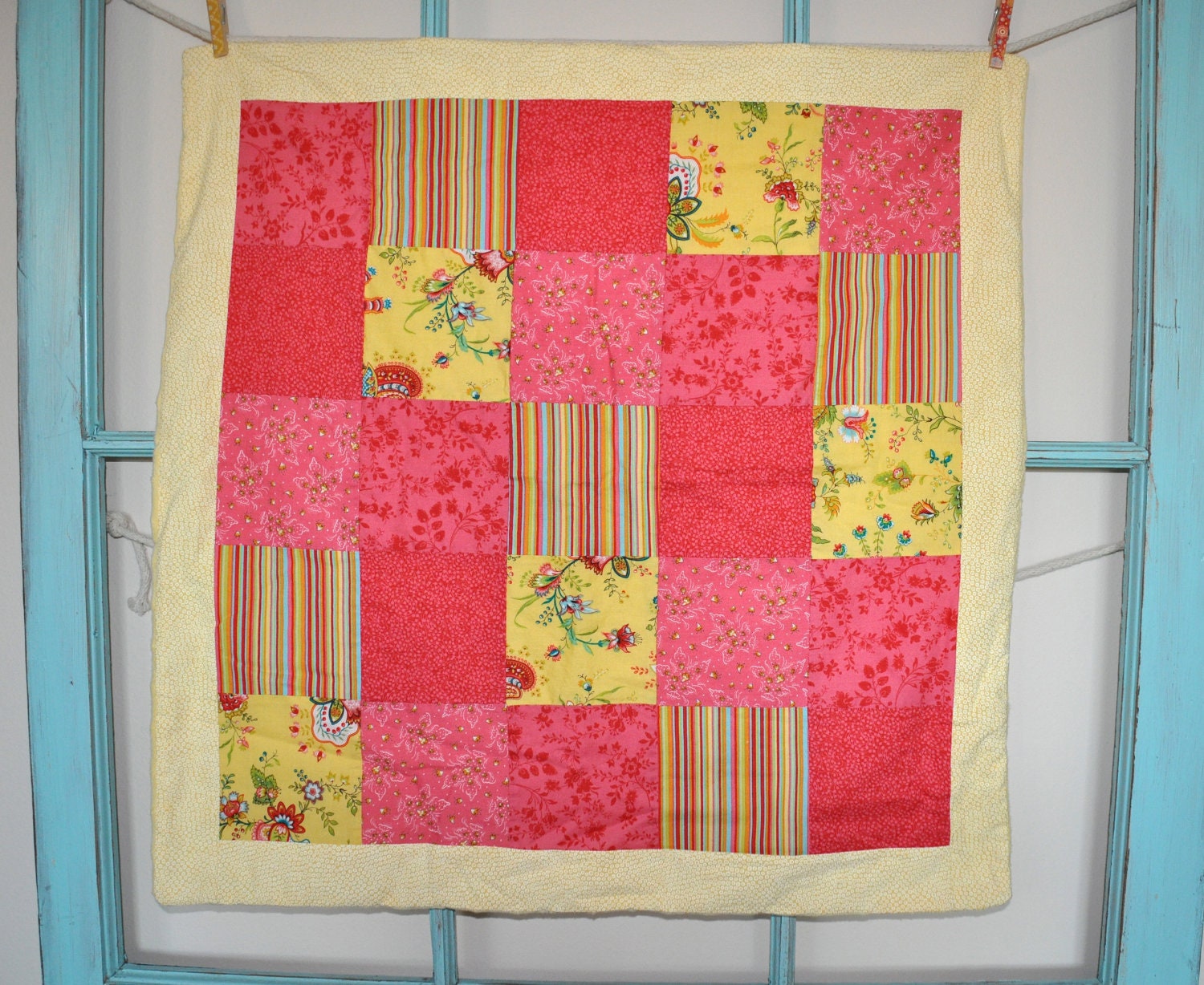 Car Seat Quilt - 28" x 28" - Pink and Yellow Floral