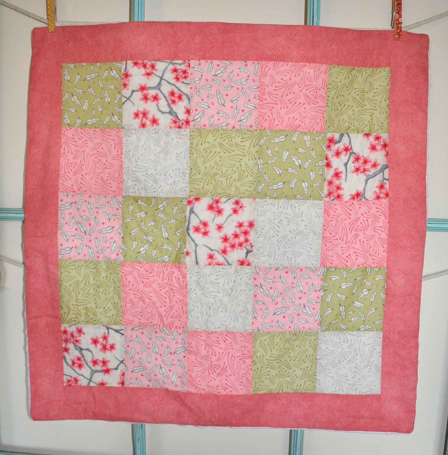 Car Seat Quilt - 28" x 28" - Cherry Blossom Pink
