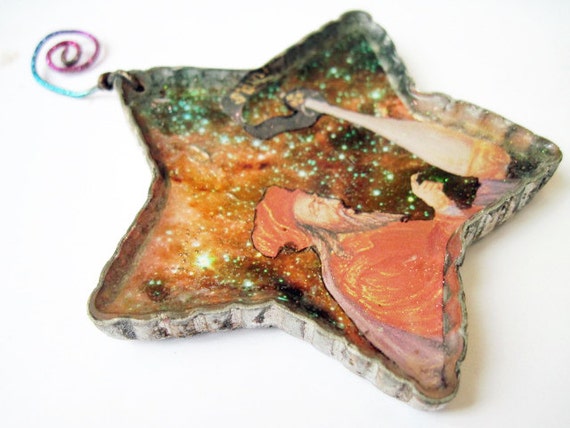 The Alchemist. Cosmic Resin Ornament in Vintage Cookie Cutter.