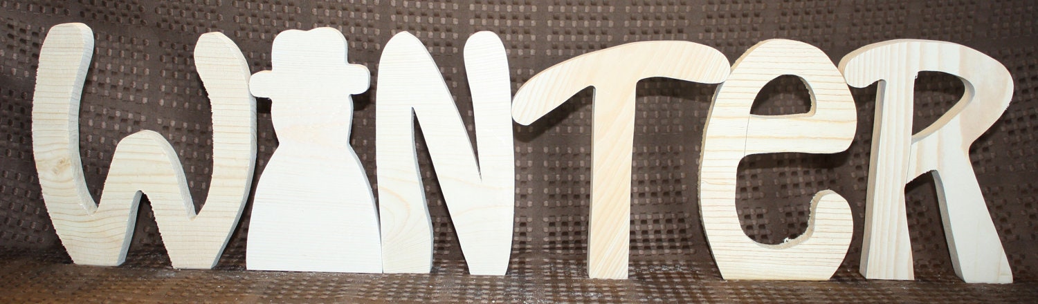 Winter unfinished wood word to decorate you home for the season  8" tall  (large winter word)