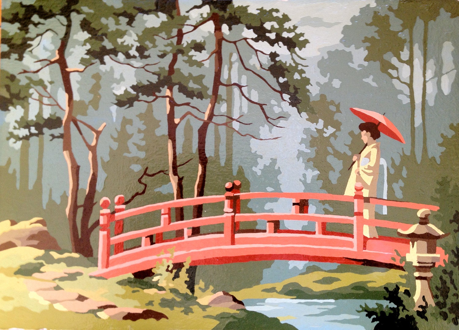 Vintage Paint by Numbers Oriental Garden Painting