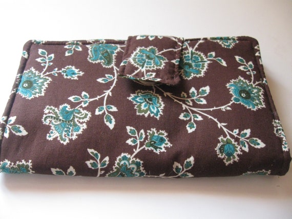 Brown Teel Print Large Wallet with eight card holders and two money sections made of cotton fabric