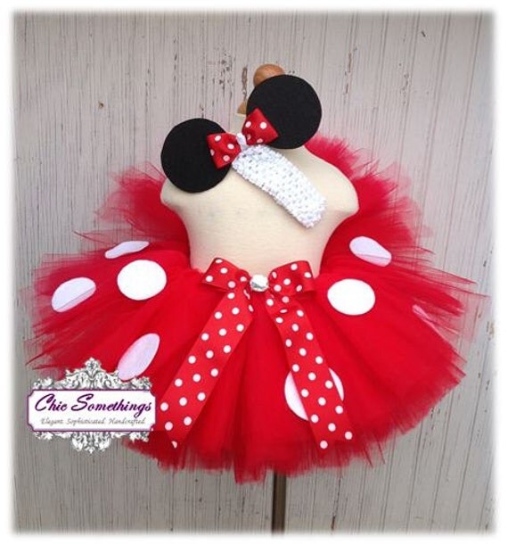 Minnie Mouse Tutu, Baby Tutu and puff headband set, 0-24m, Photo Prop, Childrens Toddler Infant Tutu, Halloween Costume, Birthday, Mickey