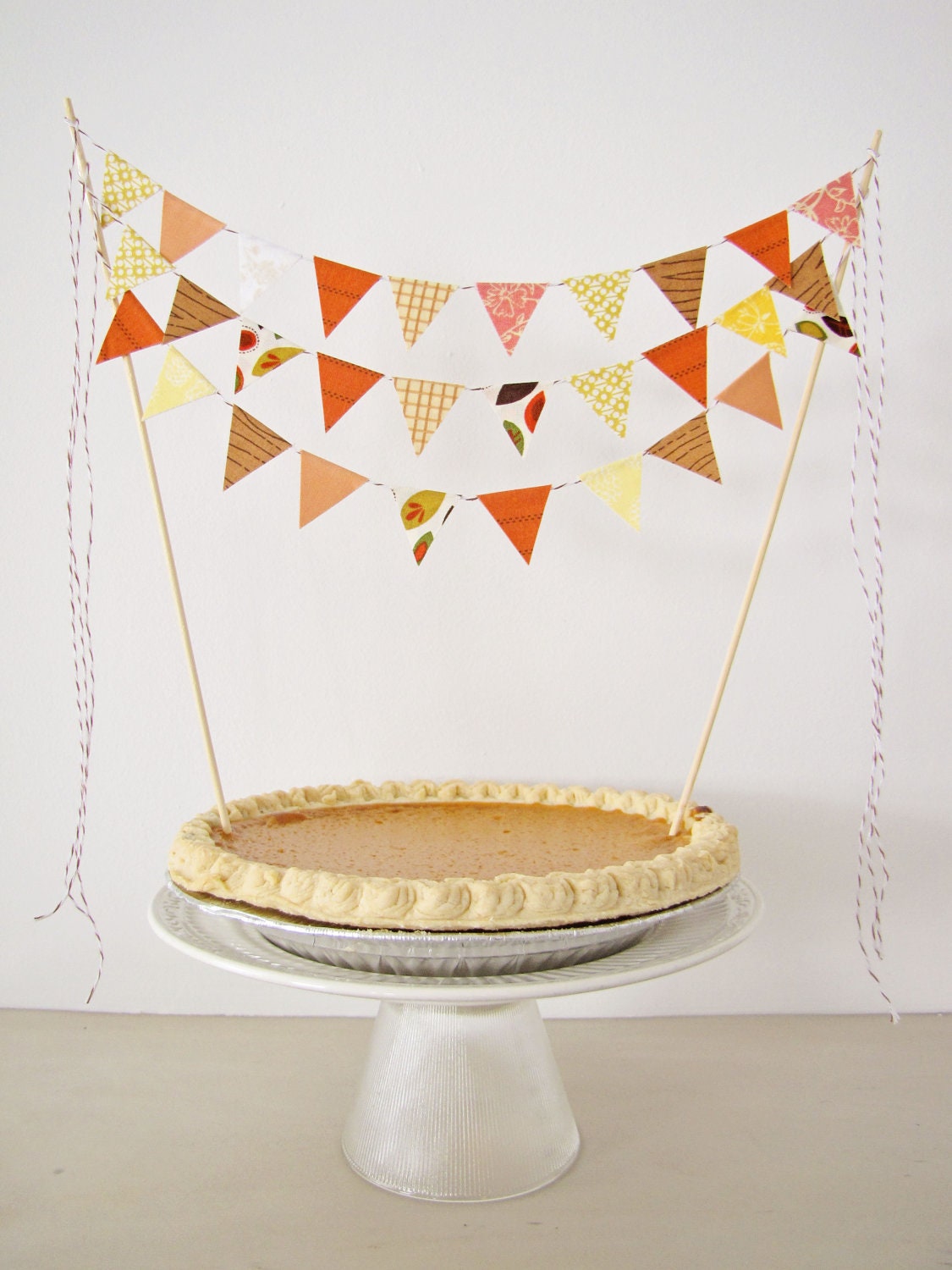 Fabric Cake Bunting Decoration - Cake Topper - Festive Holiday, Thanksgiving, Fall Wedding, Birthday Party, Shower Decor in "Pumpkin Pie"