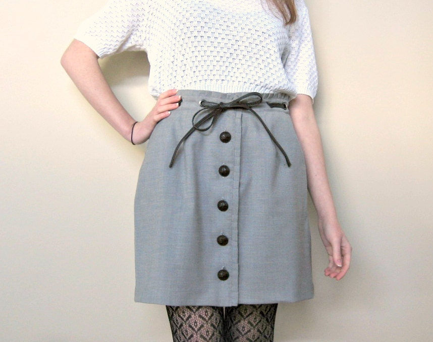 90's Grey Button-up / Bow Skirt