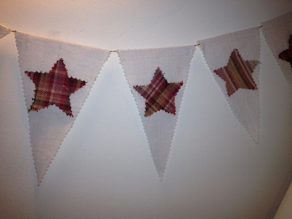 Vintage Linen Garland, Homemade with stars