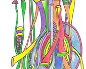 Cooperation Original Abstract Line Drawing in Color