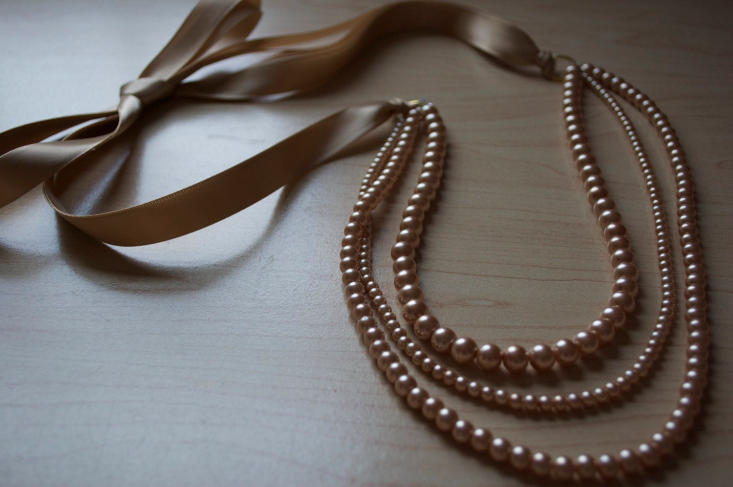 Gold Pearl and Ribbon Necklace