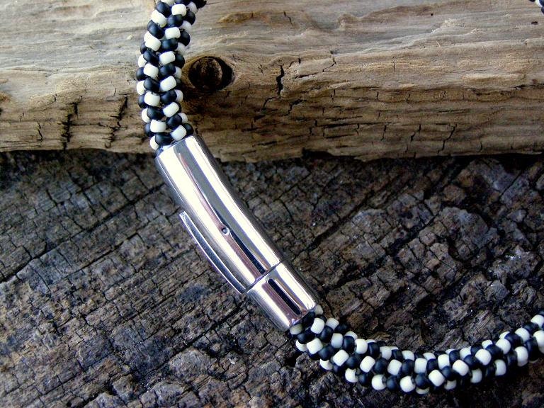 Handbeaded Bracelet For Men, Valentines Gift, Guys Bracelet in Black & Ivory