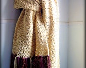 Scarf- Extra Big and Long Scarf and Shawl- Shades of Cream and Brown- Almost 10 feet long