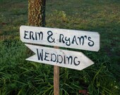 2 Directional Arrow Wedding Signs With Stake((((Personalized Custom Order)))) Reclaimed Wood. Flag Design