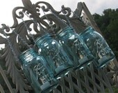 Lovely Vintage Set of Four Quart Size Ball Mason Jar Lanterns or Flower Vases