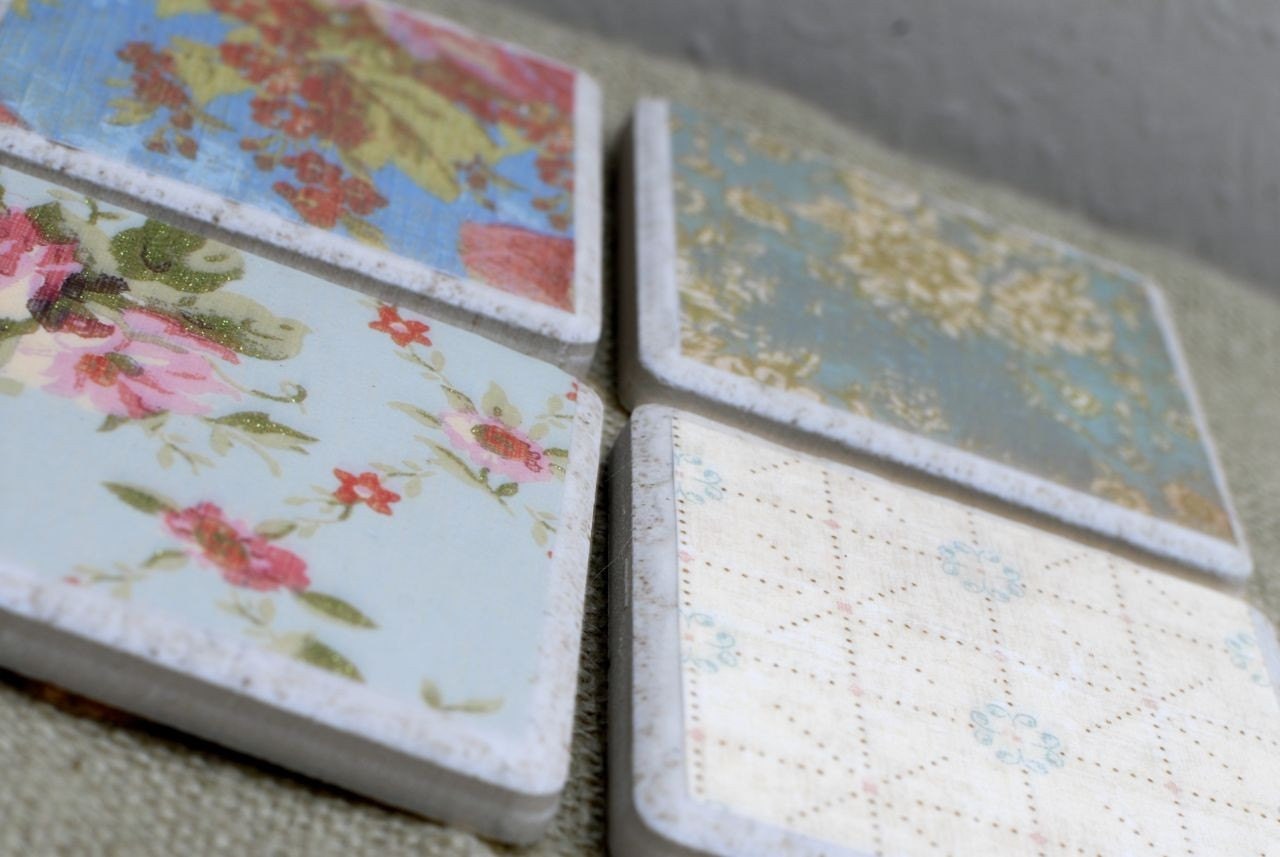 Cottage Chic Coaster set with a variety of patterns and colors