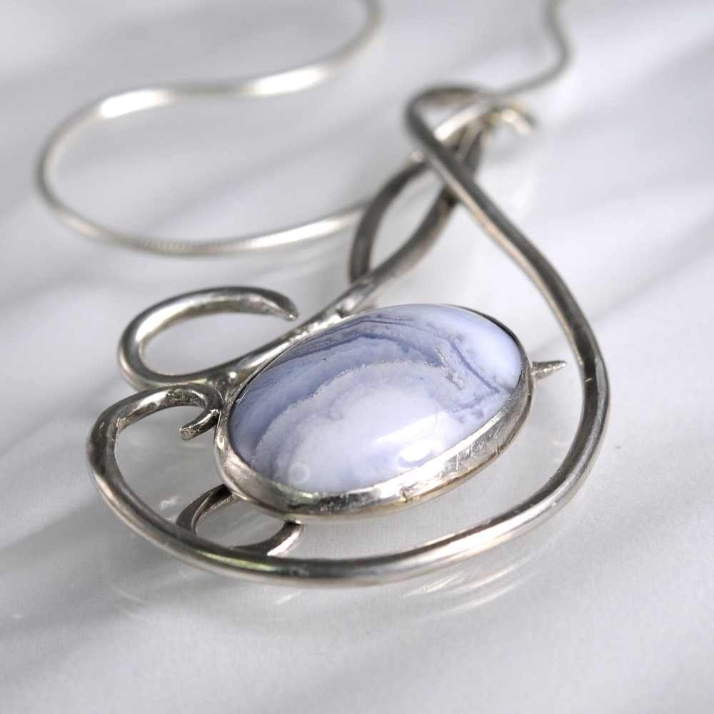 Celtic Inspired Blue Lace Agate Silver Pendant by Kaelin Design