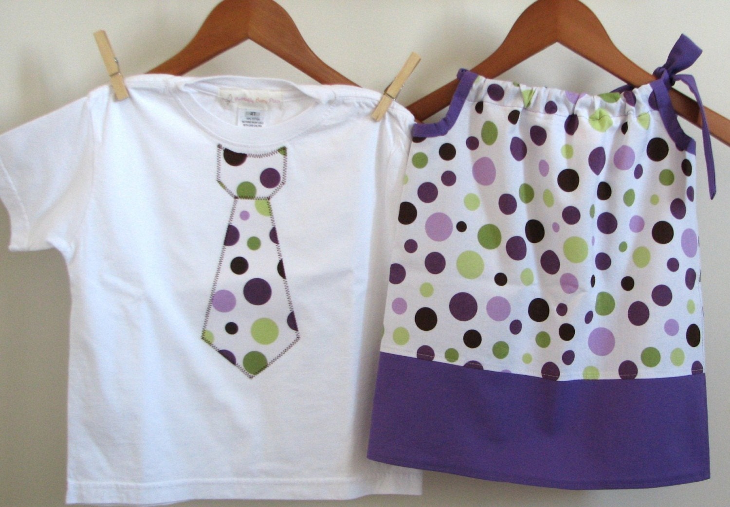 Brother and Sister Set includes Pillowcase Dress with Matching Tie Shirt in Lolli Dot