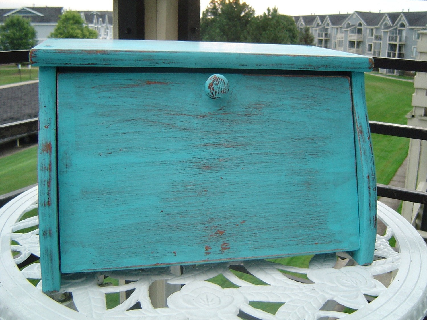 Turquoise Distressed Bread Box