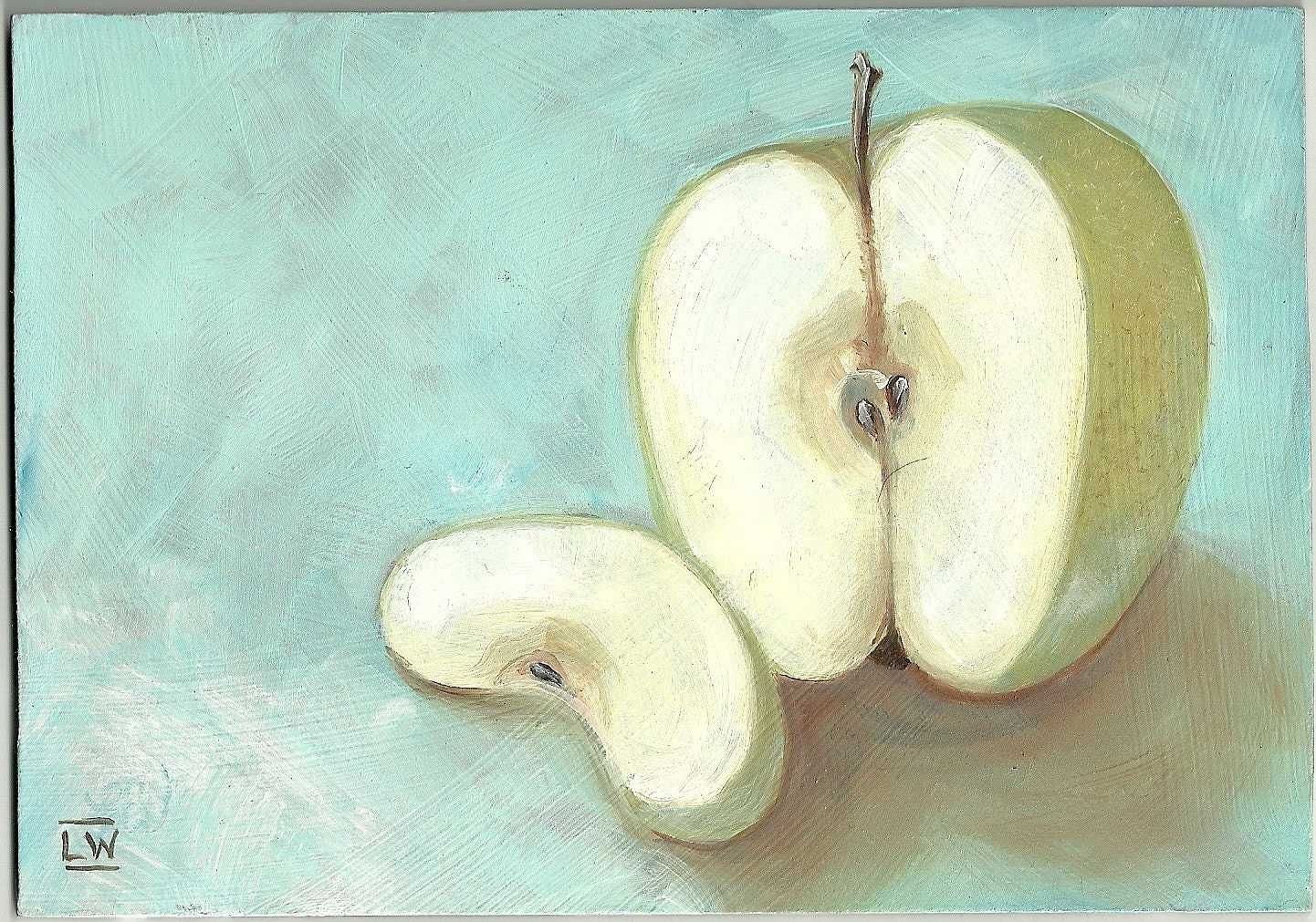 SLICED GREEN APPLE Small Practice Painting by Lindy 5x7
