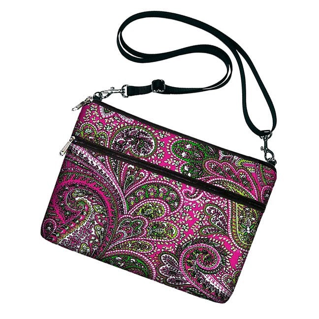 SLING PURSE with adjustable strap -- versatile padded handbag/case fits Amazon Kindle DX with cover -- also fits Netbooks / Mini Laptops -- Vibrant Pink Paisley -- PROMO SALE reg 60