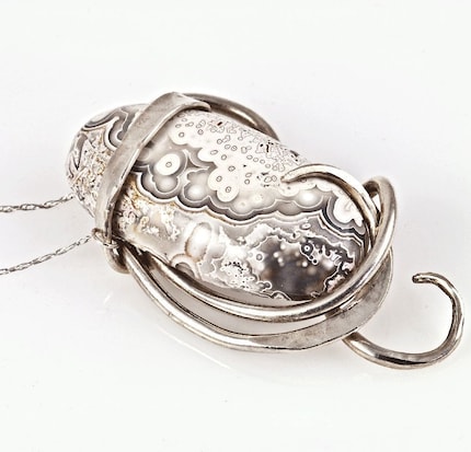 Crazy Lace Agate Filigree Silver Pendant by Kaelin Design