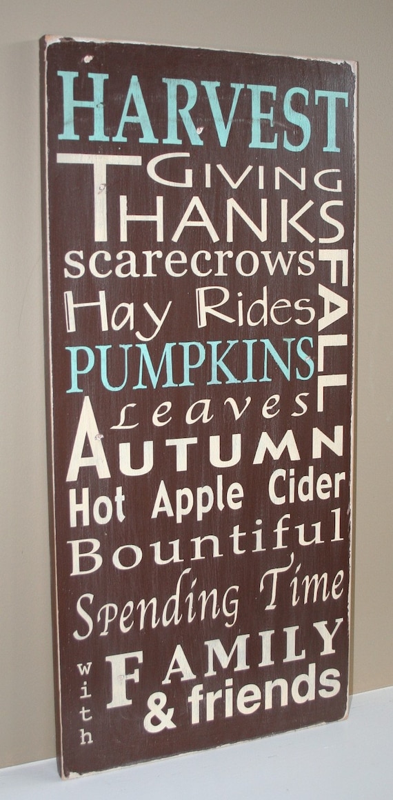 Autumn Harvest Typography Word Art Sign Shabby Chic Style- Perfect for the Fall and Thanksgiving