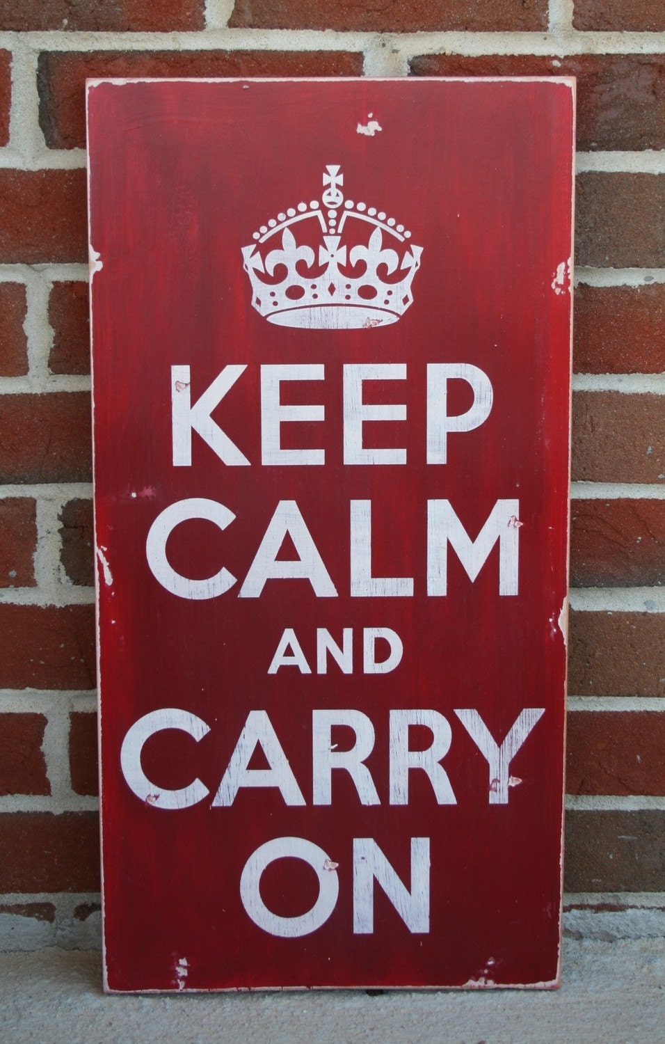 Keep Calm and Carry On - Large Distressed Sign in Crimson Red