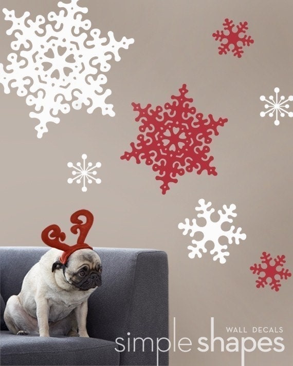 Winter Snowflakes Large - Holiday Vinyl Wall Decal Sticker set of 13
