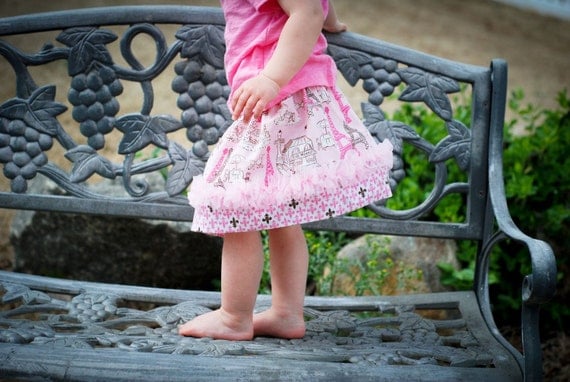 NEW for Spring....Sarah Twirl Skirt with Chiffon Ruffle.... Ooo La La, Paris, Sizes 6 months-8yrs