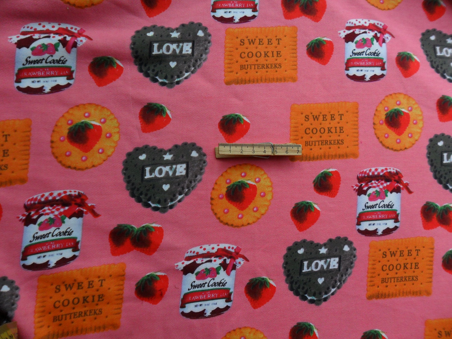 Sweet Cookie - Sweatshirt Knit Fabric - Pink Cookie Print  - 1 Yard