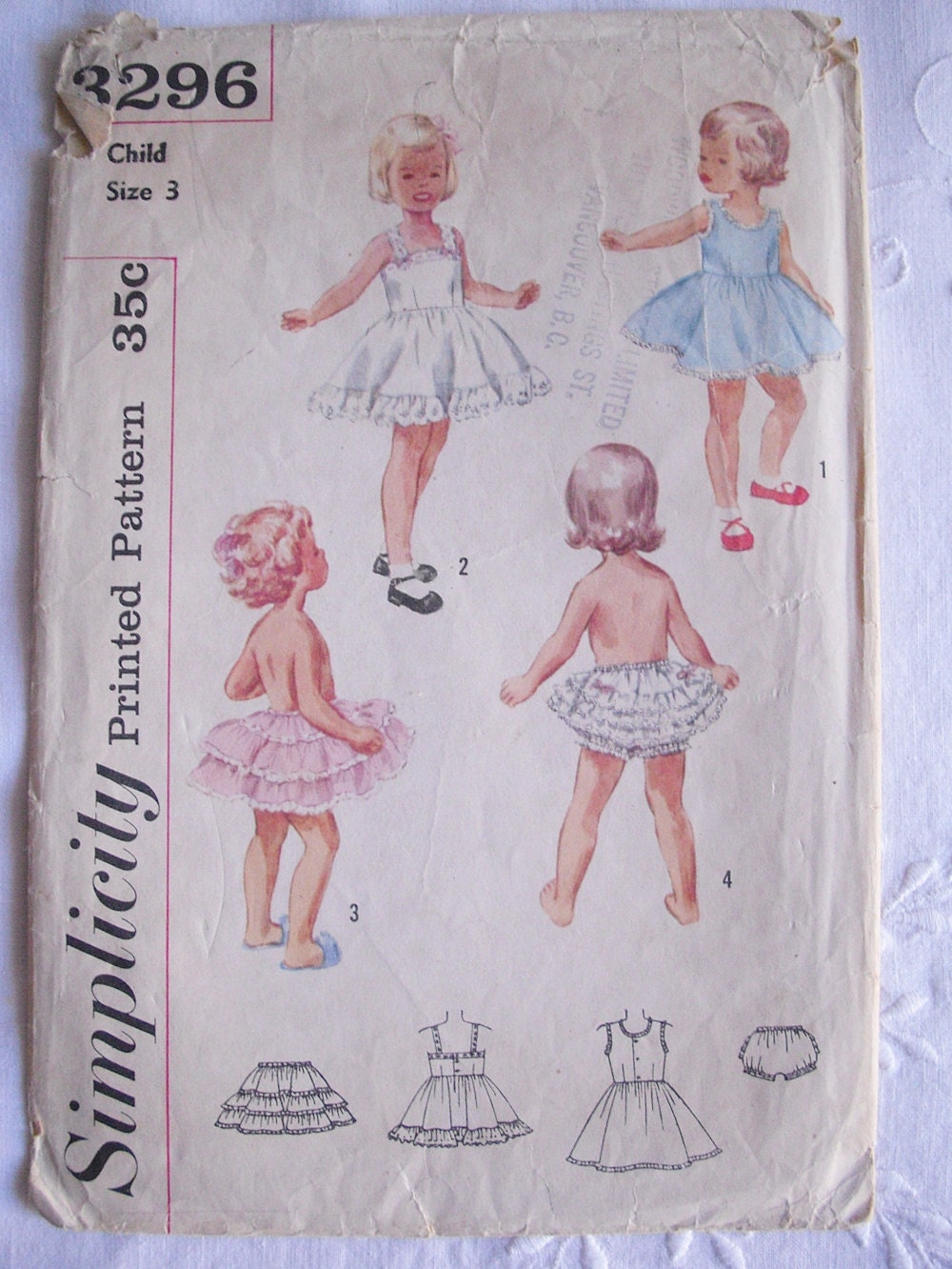 Simplicity Sewing Pattern...Girl's Slip Petticoat and Panties...from the 1950s...Age 3