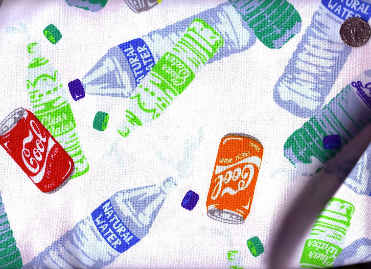 One Yard Japanese Cotton Kokka Fabric Pet Plastic Bottle Water Bevarage White