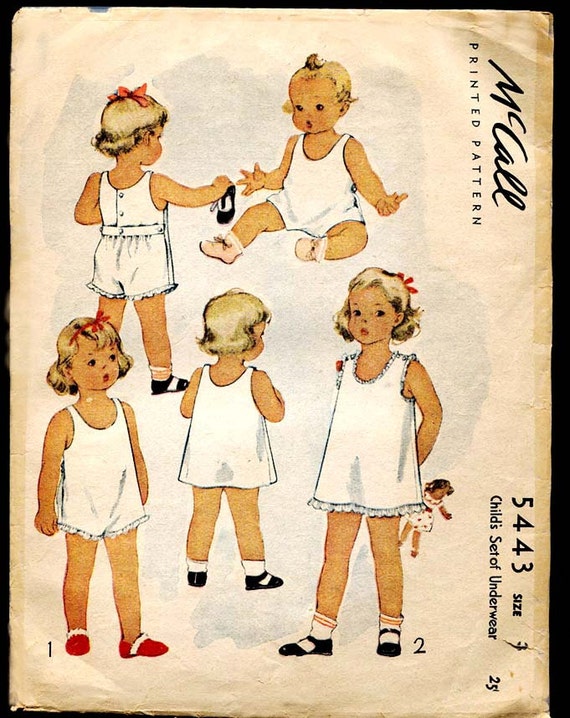 Vintage McCall Child's Set of  Underwear Pattern 5443--Slip and Onesie-Size 3--from 1943--Rare